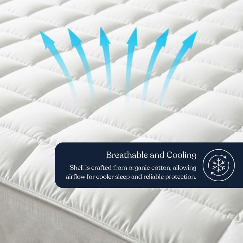 Delara 100% Waterproof 2 IN 1 Mattress Protector & Mattress Pad-Quilted Fitted Down Alternative Mattress Pad Cover - White