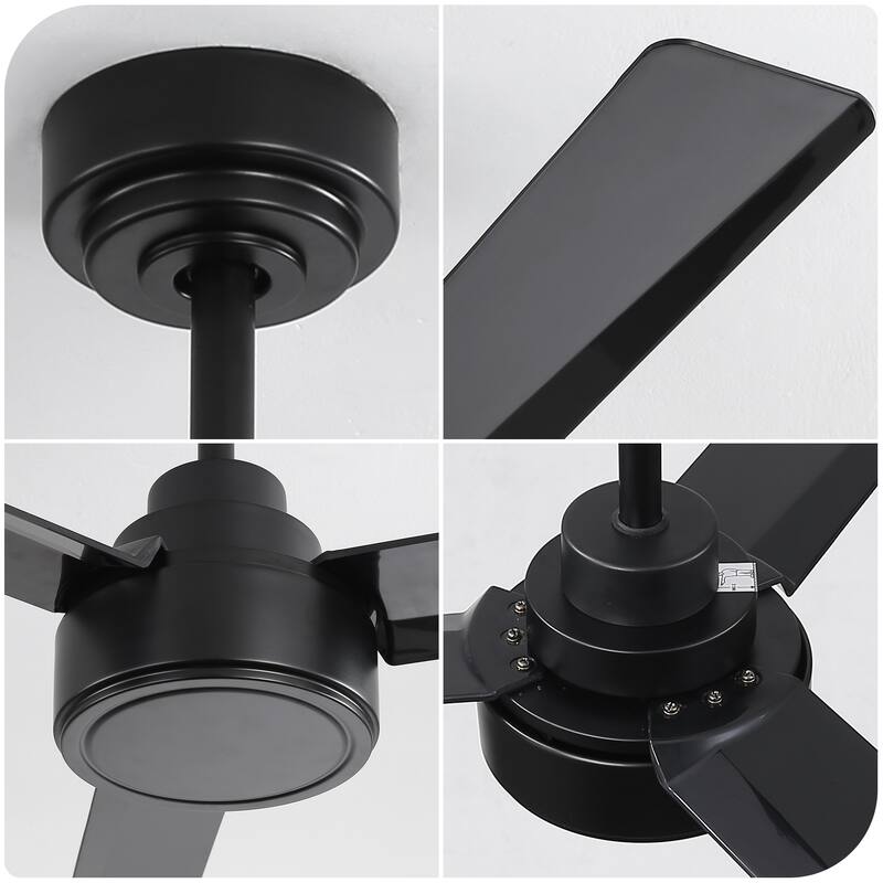 52" Outdoor Ceiling Fan Without Light, 3 ABS Blades Farmhouse Ceiling Fan with Remote Control 6-speed Reversible DC Motor Black