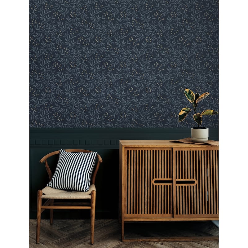 Chesapeake Senna Navy Budding Vines Wallpaper