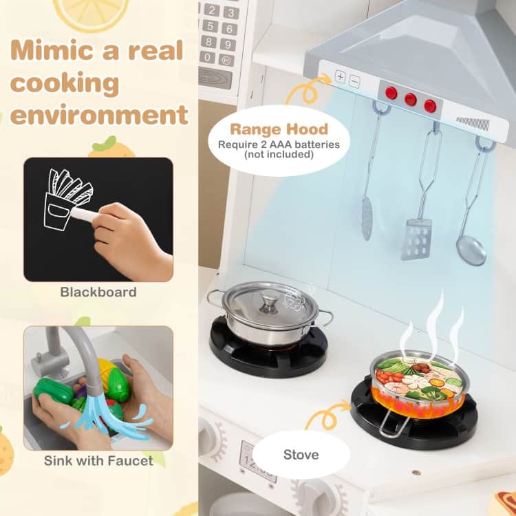 MDF Kids Corner Play Kitchen with Lights, Sounds and Ice Maker - 52" × 18.5" × 36"