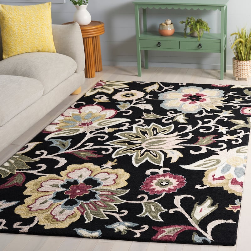 SAFAVIEH Handmade Blossom Katerinka Wool Rug - 6' x 9' - Black/Sage