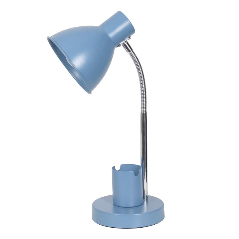 Adjustable Metal Desk Lamp with Organizer Base and Chrome Gooseneck Arm Modern Task Lighting Multiple Colors - Blue