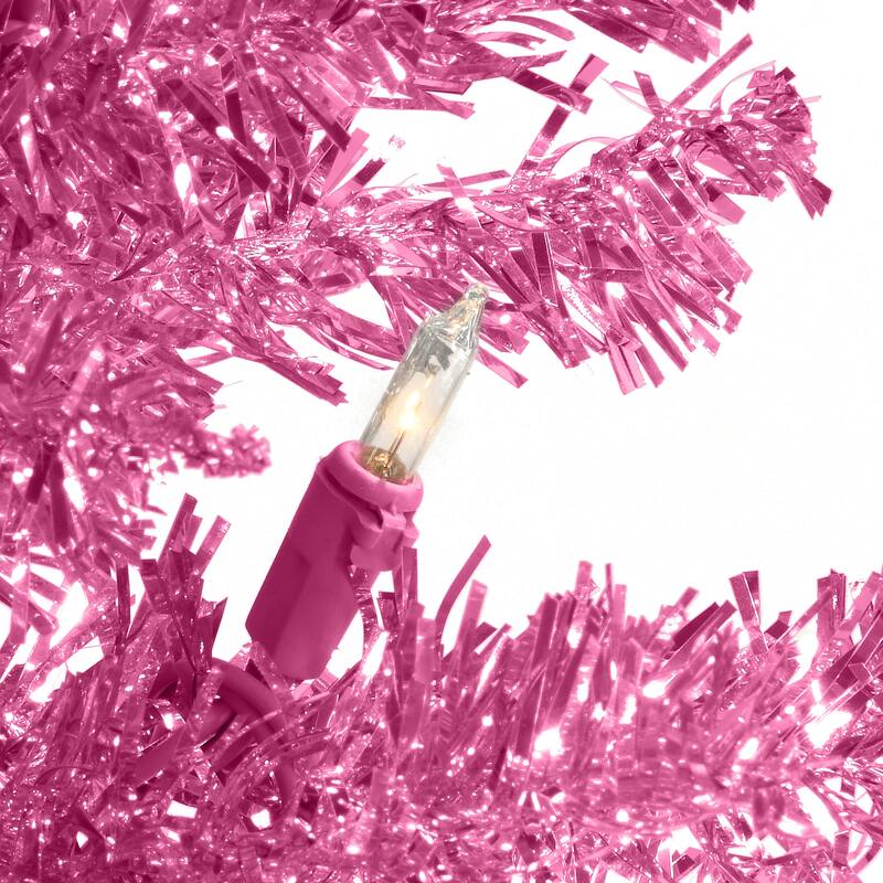 National Tree Company 6 ft. Pink Tinsel Tree with Clear Lights - 6 Foot