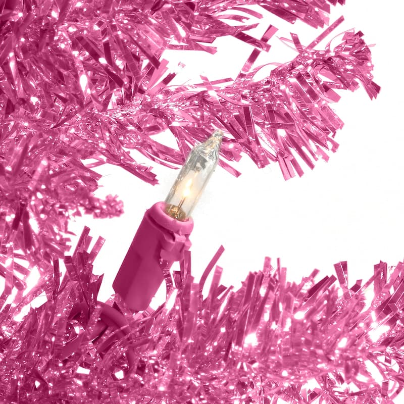 National Tree Company 7 ft. Pink Tinsel Tree with Clear Lights - 7 Foot