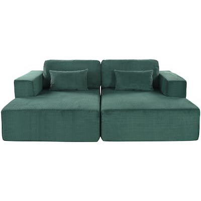 86.6" Oversized Double Chaise Lounge Sofa Chair, Modern Sectional Cloud Couch, Corduroy Upholstered Floor Loveseat Sleeper Bed