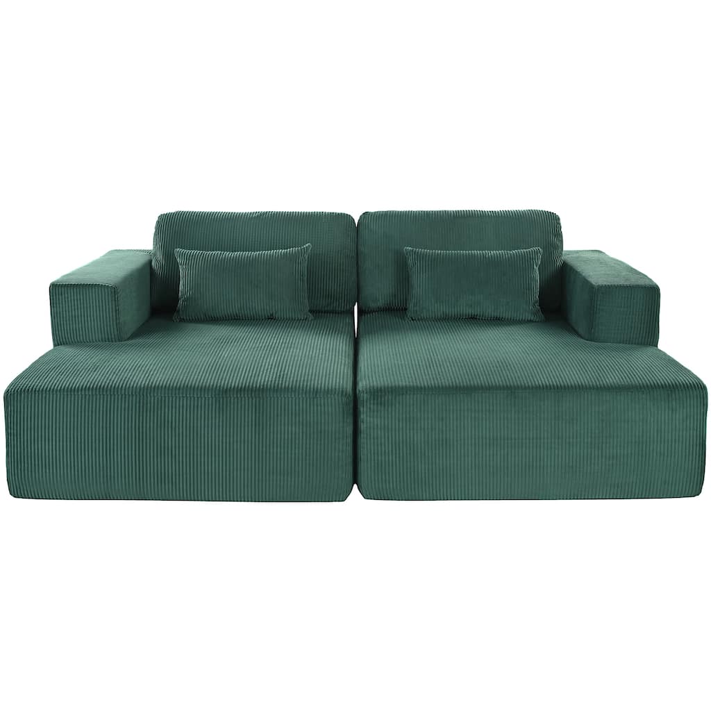 86.6" Oversized Double Chaise Lounge Sofa Chair, Modern Sectional Cloud Couch, Corduroy Upholstered Floor Loveseat Sleeper Bed