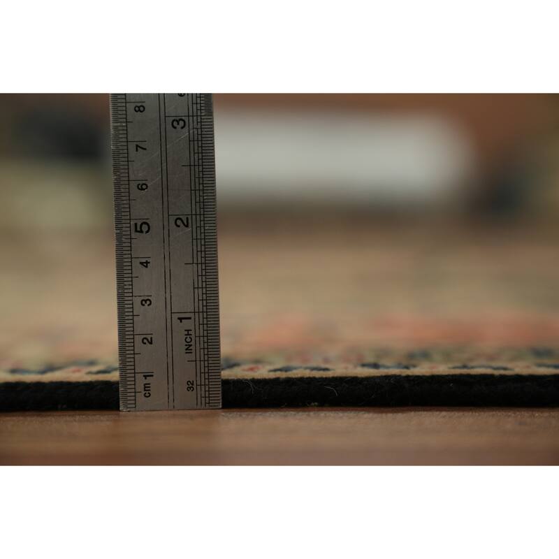 Hand Knotted Oriental Wool & Silk Carpet Traditional Geometric Navy Blue & Blues Tabriz Area Rug - 7' 0'' X 5' 1''