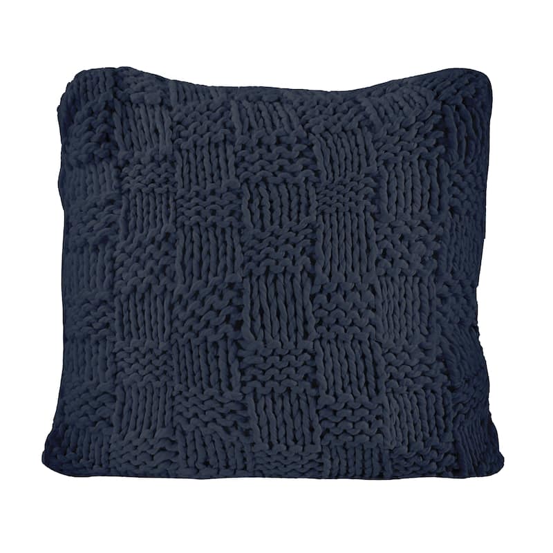 HiEnd Accents Chess Hand Knit Euro Throw Pillow, 27"x27" - Navy
