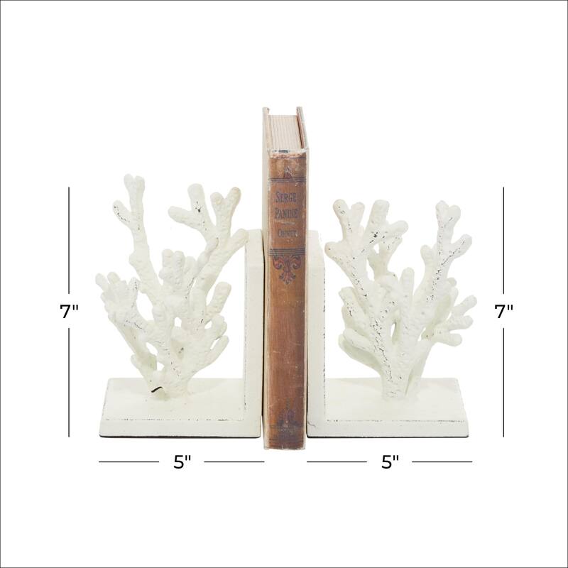 Metal Coral Decorative Bookends - Set of 2 White or Blue - Roche River Decor