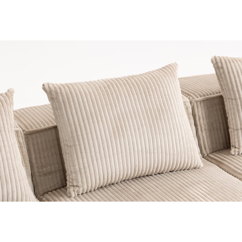 Modular Sectional Sofa with Pillows, Corduroy Upholstered 3-Seater Sofa, All-Compressed Foam Sofa for Living Room, Apartment