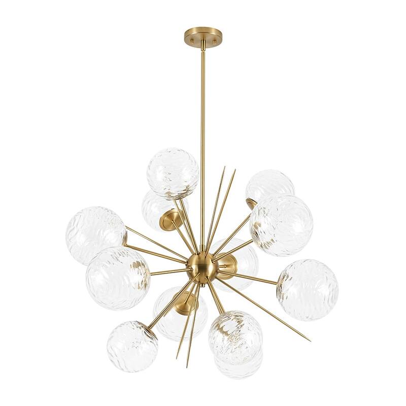 Art Deco Clear Textured Glass Globe Dimmable LED Sputnik Chandelier