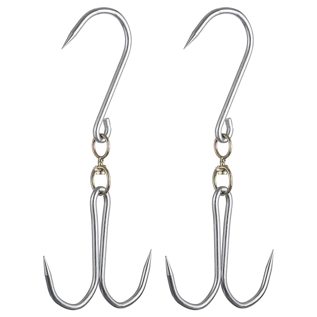 Double Meat Hooks, Galvanized Integrated Swivel Meat Hook, 2Pcs - Silver Tone