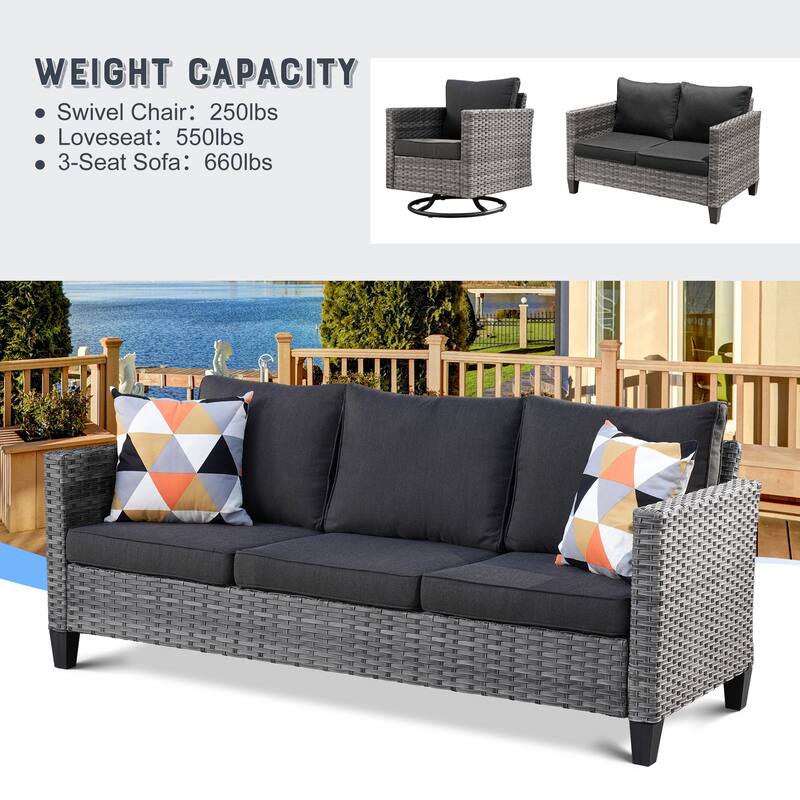 OVIOS 7-piece Wicker Sectional Sofa Swivel Rocking Chair Set