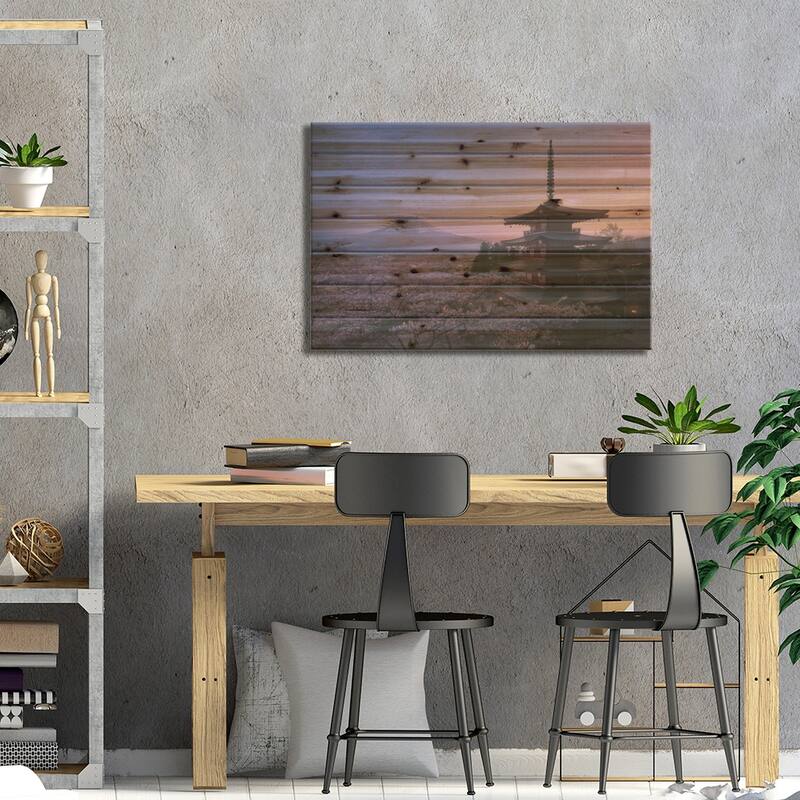 Mt Fuji Sakura Print On Wood by Javier de la Torre - Multi-Color