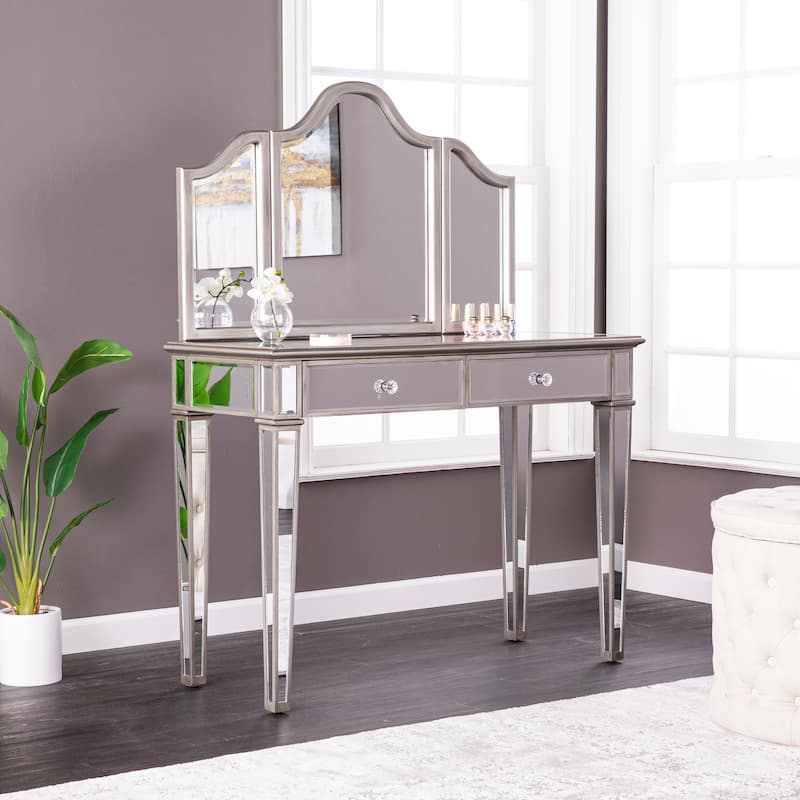 SEI Furniture Kalla Mirrored Vanity Set w/ Storage (Set of 2)