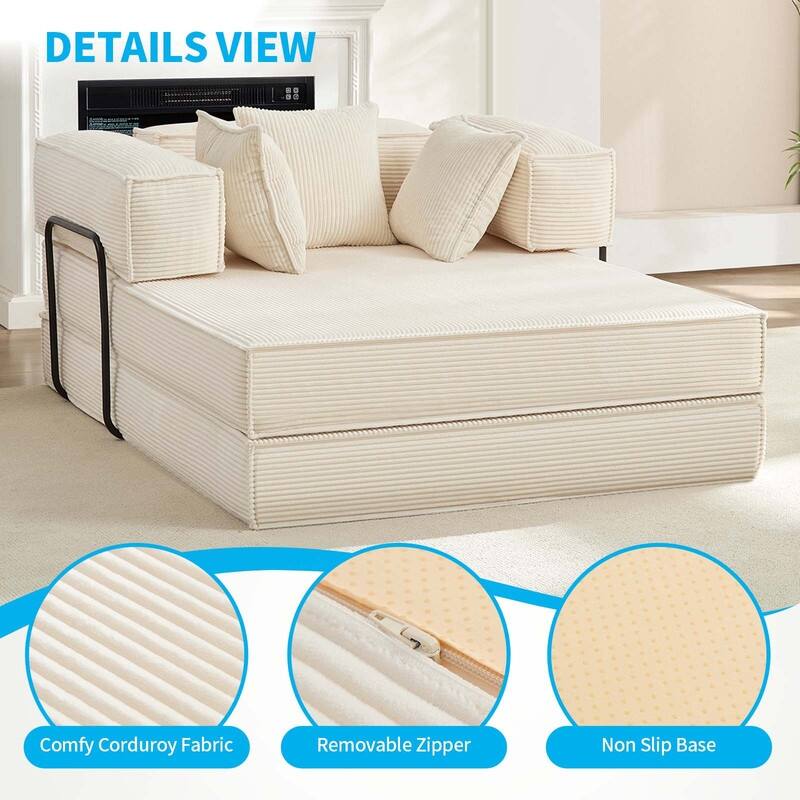 Mixoy 66" Convertible Sleeper Sofa Bed with Pillows, Folding Mattress Couch, Removable Washable Floor Sofa for Small Spaces