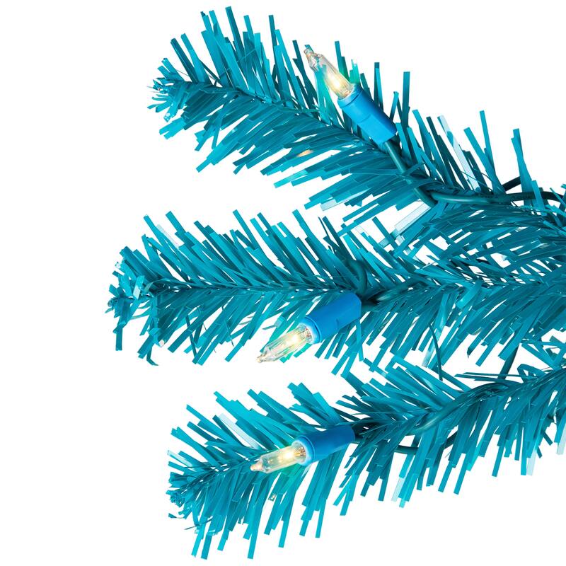 Pre-Lit Medium Artificial Pine Christmas Tree - 7' - Turquoise - Clear Lights - 7 Foot