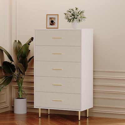 Elegant 5-Drawer Dresser, Storage Drawer Cabinet for Living Room, Bedroom