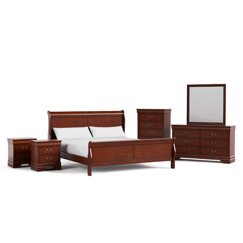 Furniture of America Devi Traditional Solid Wood 6-Piece Sleigh Bedroom Set