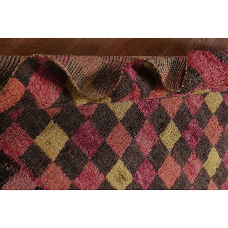 Checkered Pink Moroccan Oriental Area Rug Handmade Wool Carpet - 5'8" x 9'8"