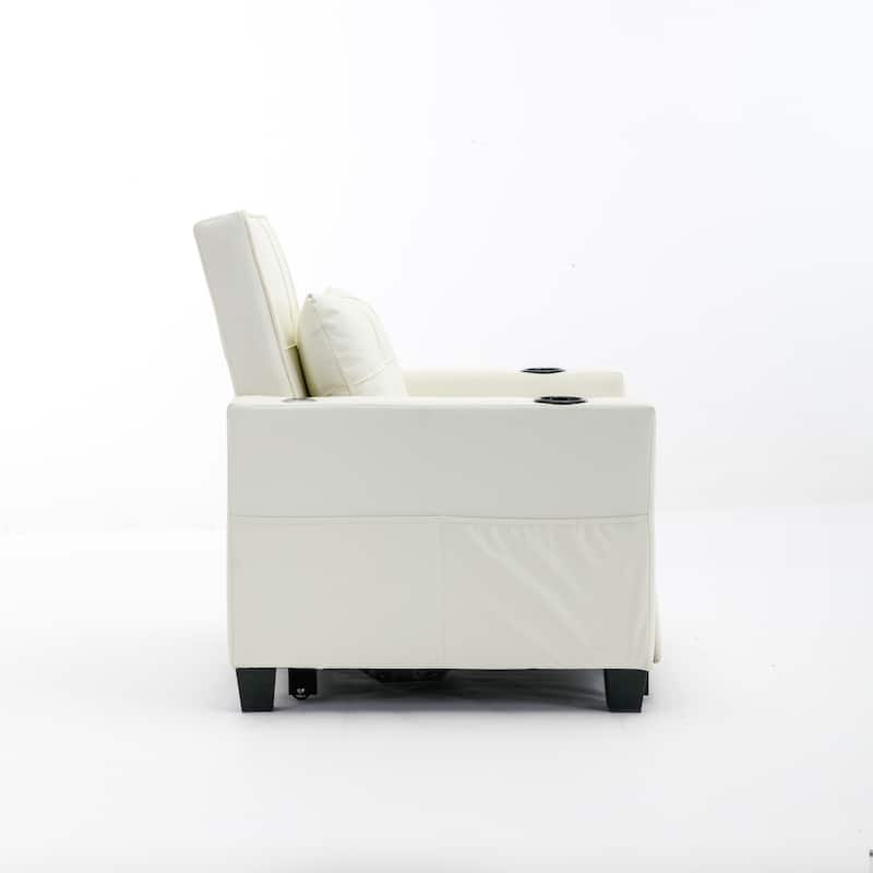 Faux Leather Convertible Sofa Bed with USB Ports