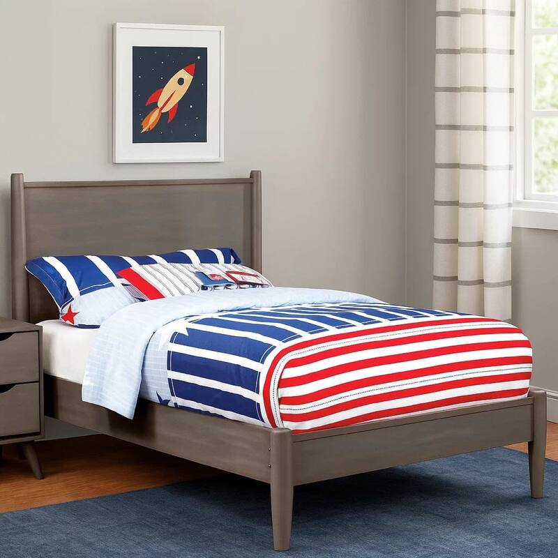 Wooden Transitional Twin Bed with Round Tapered Legs, Gray