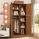 preview thumbnail 5 of 22, Rackcog Wooden Wardrobe with Barn Doors, Farmhouse Closet Storage Cabinet with Hanging Rod