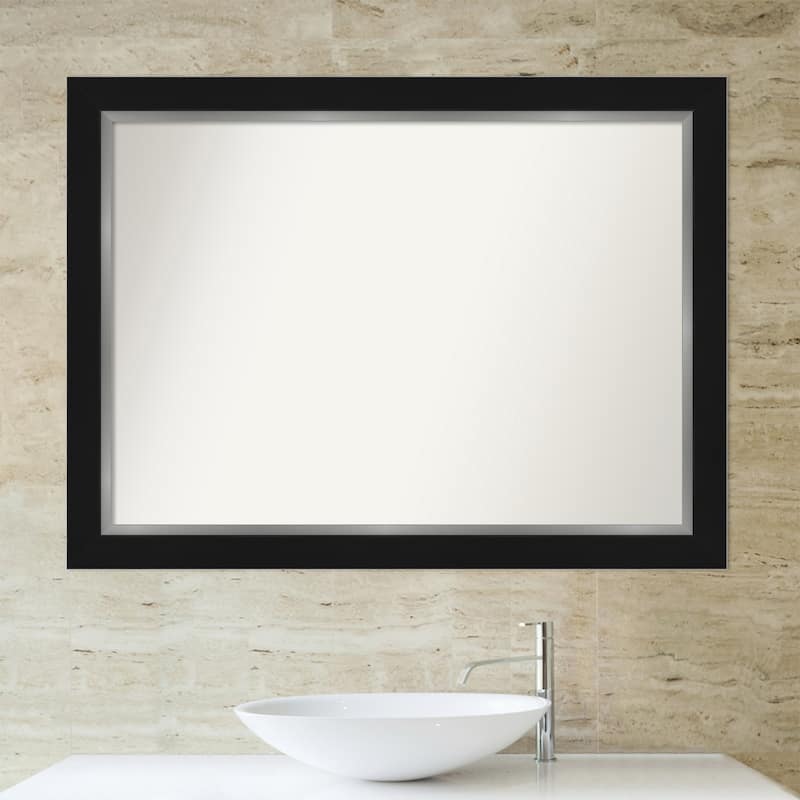 Non-Beveled Bathroom Wall Mirror - Eva Black Silver Frame