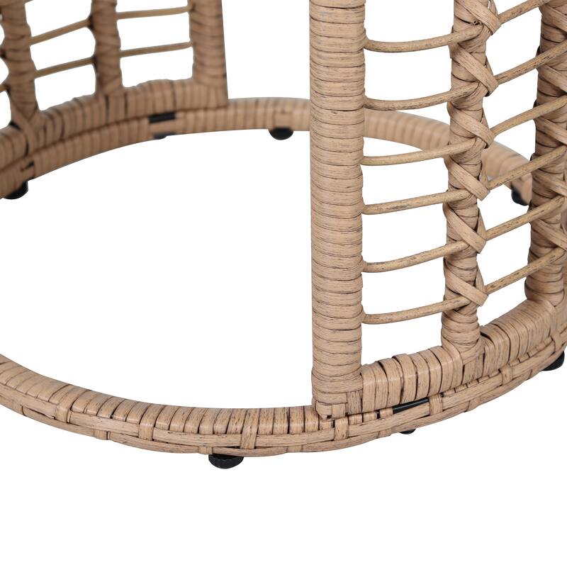 Patio Round End Table 18-Inch Wicker Accent Table with Glass Top