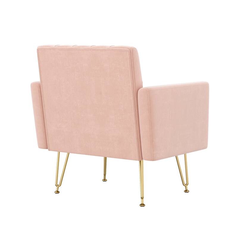 Comfy Velvet Accent Chair, Oversized Tufted Upholstered Reading Chairs, Single Sofa Chair with Metal Legs for Living Room