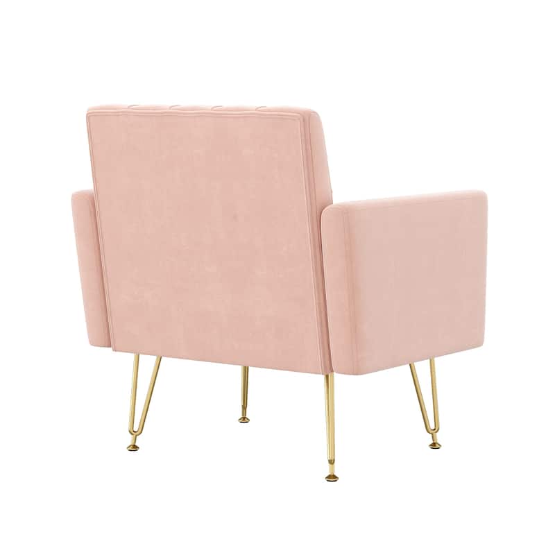 Teddy Armchair Single Sofa Modern Tufted Upholstered Side Reading Chairs with Arm and Gold Metal Leg for Living Room
