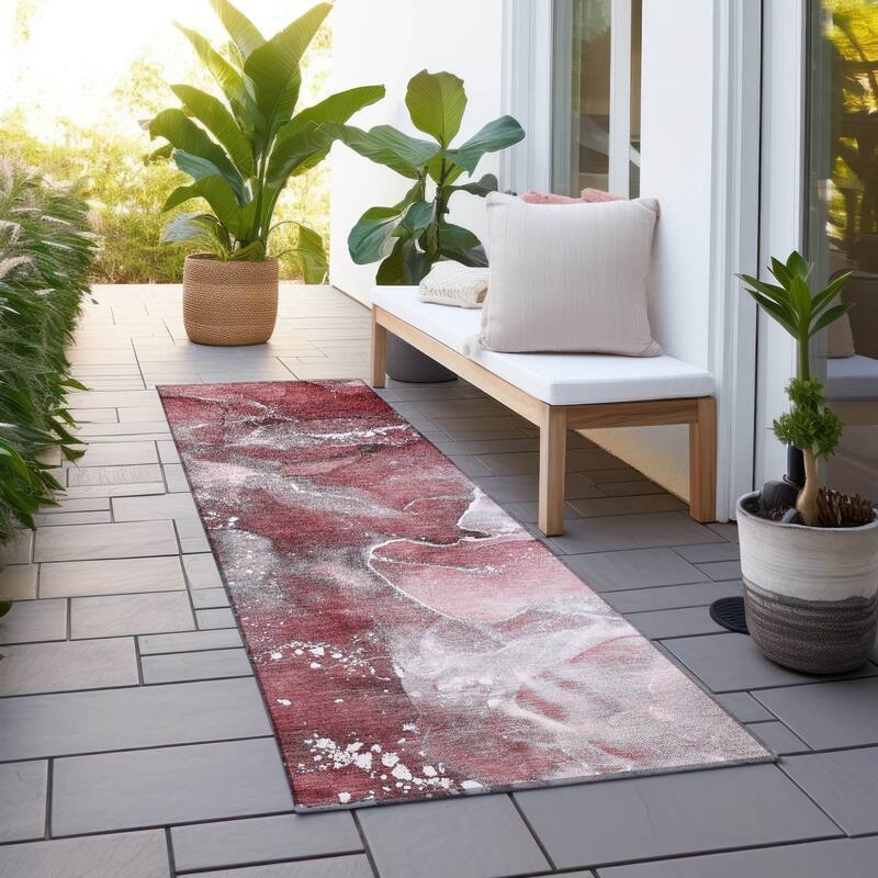 Rari Artistic Abstract Weather Resistant Classic Meets Modern Runner Outdoor Rug