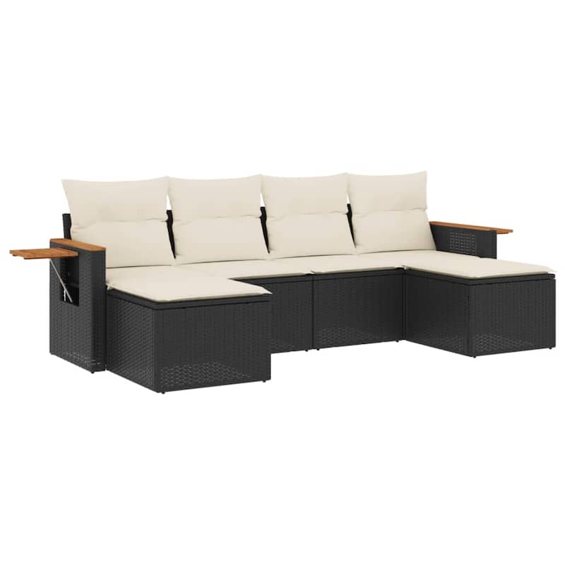 vidaXL Garden Sofa Set Black PE Rattan Large Adjustable Armrests - 21.7 x 21.7 x 14.6 in
