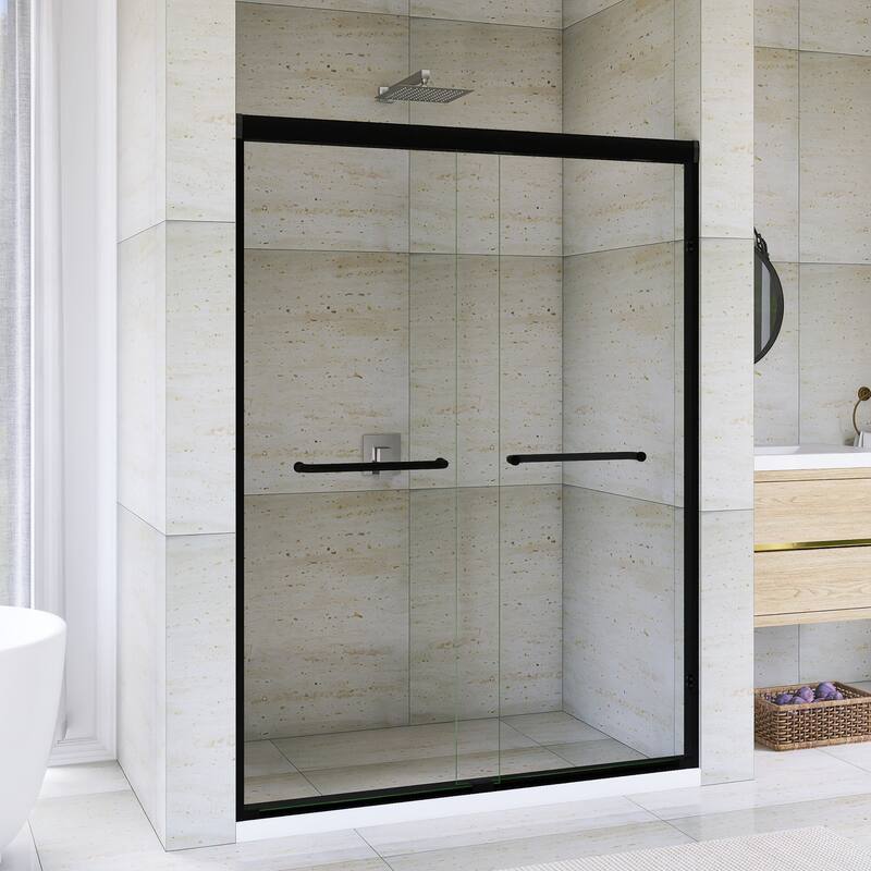 Double Sliding Framed Shower Door in Matte Black Finish