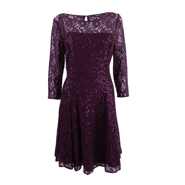 sl fashions sequined lace fit & flare dress