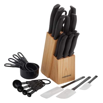 Farberware 25 Piece Knife Set and Kitchen Tools with Block, Black