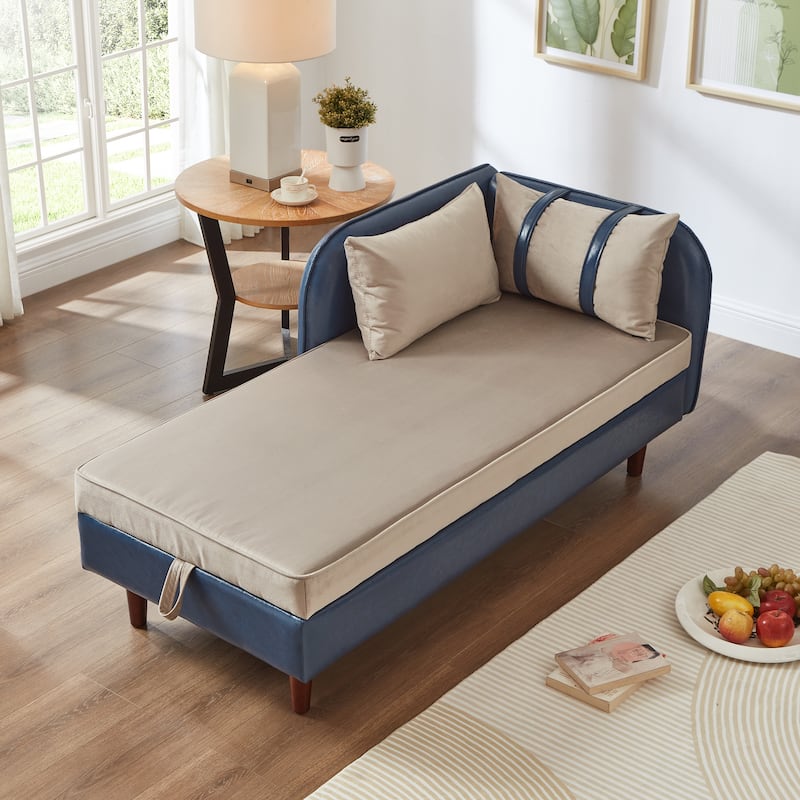 65" Storage Chaise Lounge Sofa with PU and Velvet Upholstery, Modern Sleeper Sofa with Hidden Storage