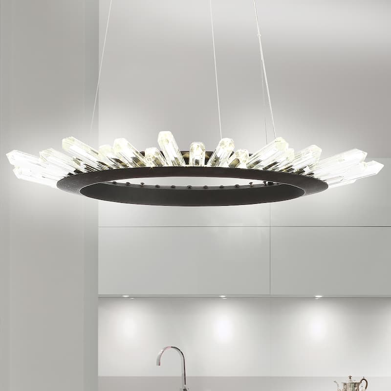 Sebastian 24" Adjustable Integrated LED Modern Crystal Pendant, Black/Clear by JONATHAN Y - Black/Clear