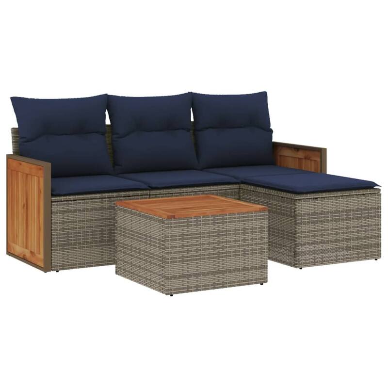 vidaXL 5 Piece Patio Sofa Set with Cushions Gray Poly Rattan - 66.6x27.2x45.0