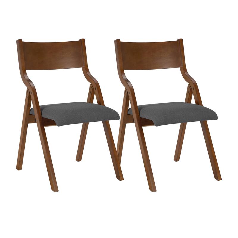 Set of 2 Dark Gray Fabric Dining Chair Wood Folding Chair Lounge Chair - Dark Gray