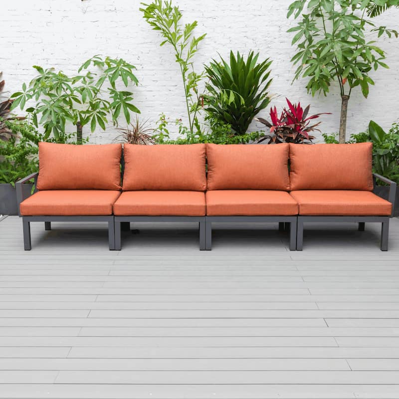 LeisureMod Hamilton 4-Piece Modern Patio Chair Polyester Upholstered Sofa for Indoor Outdoor Porch Garden Backyard Pool