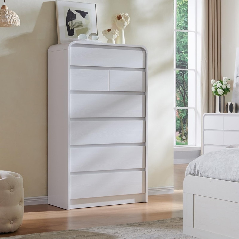Modern 7-Tier Wooden Drawer Dresser, 55-Inch Tall with Curved Profile  Design - Overstock - 42944155