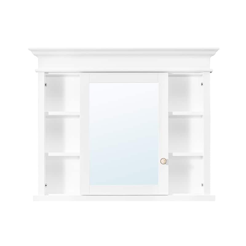 32''H Recessed Mount Solid Wood Framed Medicine Cabinet With Mirror And Shelves