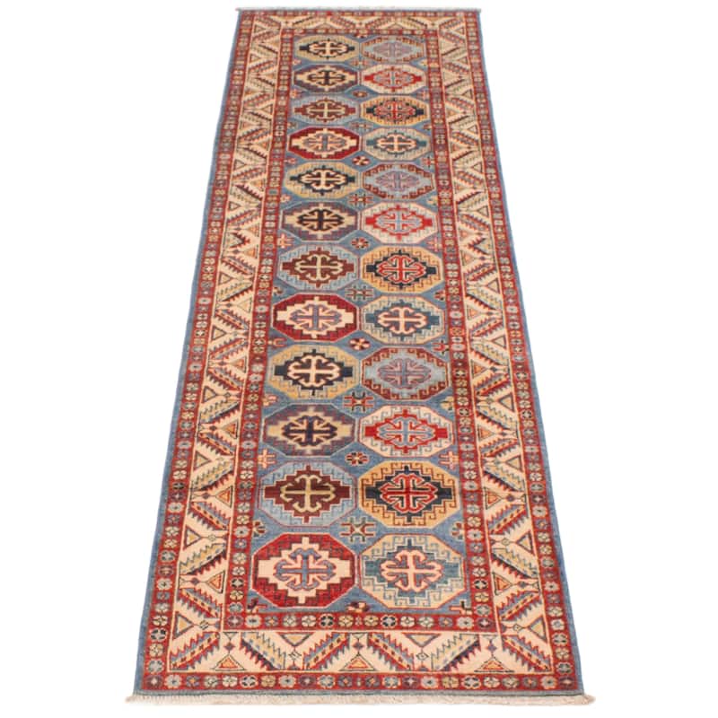 ECARPETGALLERY Hand-knotted Uzbek Ghazni Blue Wool Rug - 2'7 x 9'9
