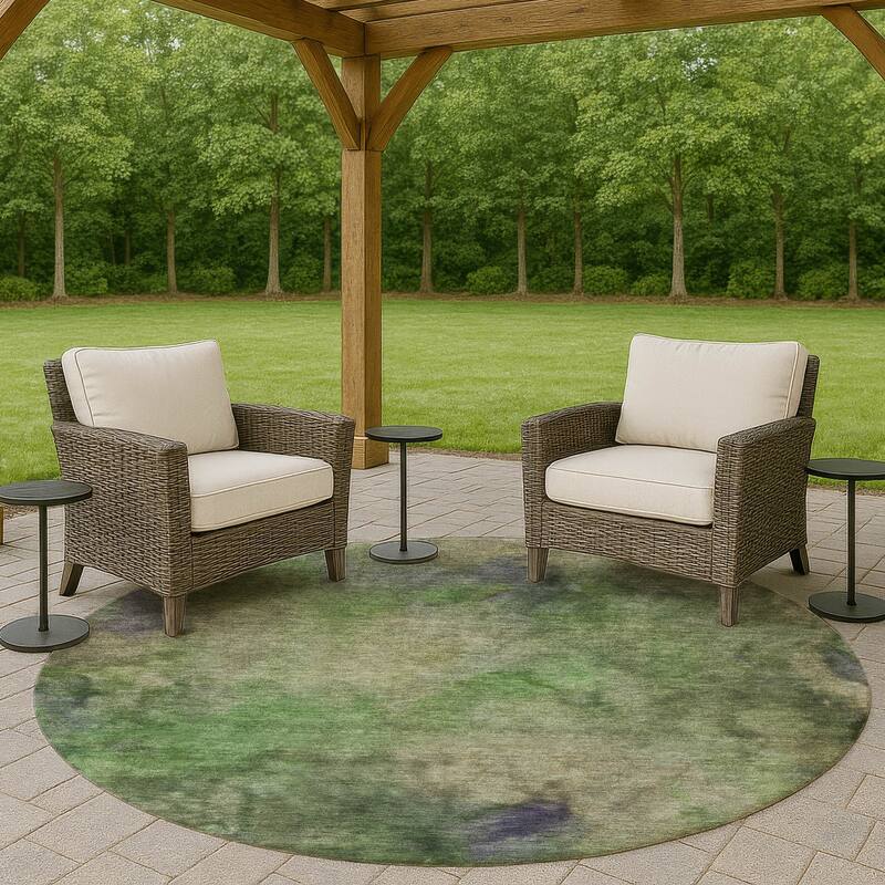 Machine Washable Indoor/ Outdoor Abstract Contemporary Chantille Rug - Green - 8' x 8'