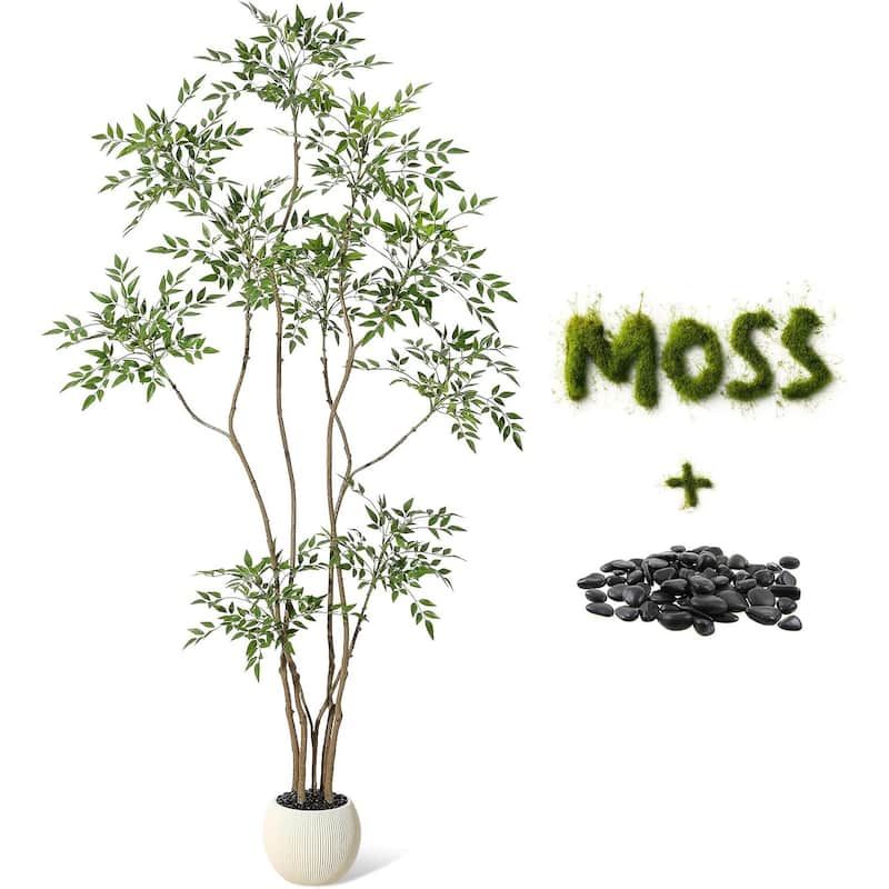 Artificial Plants Indoor, 5FT Tall Faux Floor Plant in Pot, Nandina Artificial Tree with Grey Planter