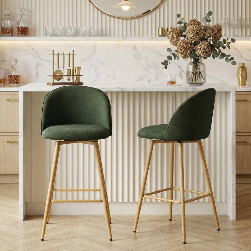Homy Casa Upholstered Counter Stools with Curved Back and Metal Legs for Kitchen Islands,Breakfast Bars