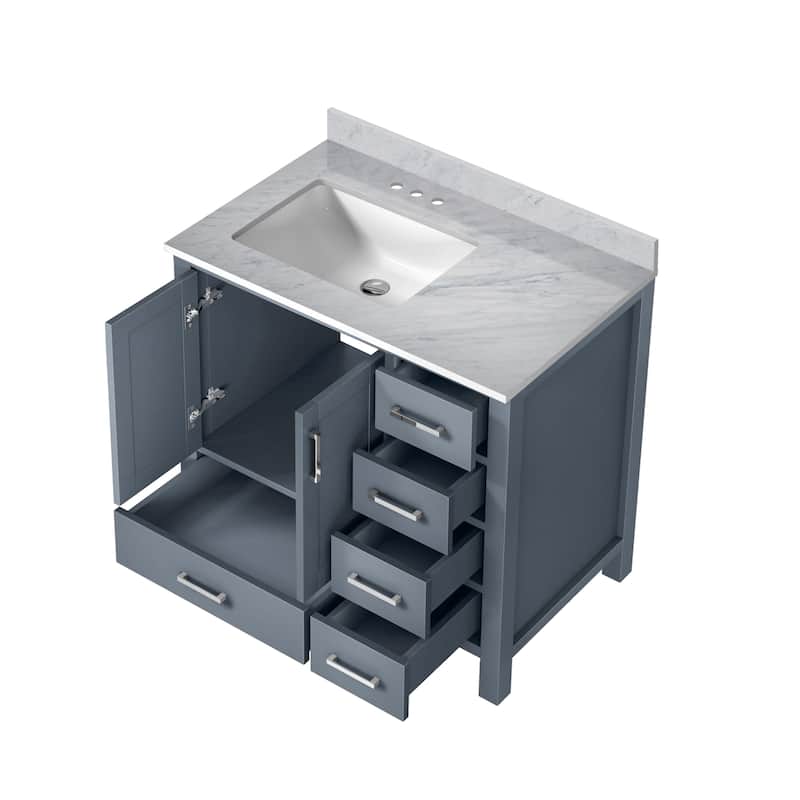 Lexora Jacques 36" Dark Grey Single Vanity - No Mirror, Left Version