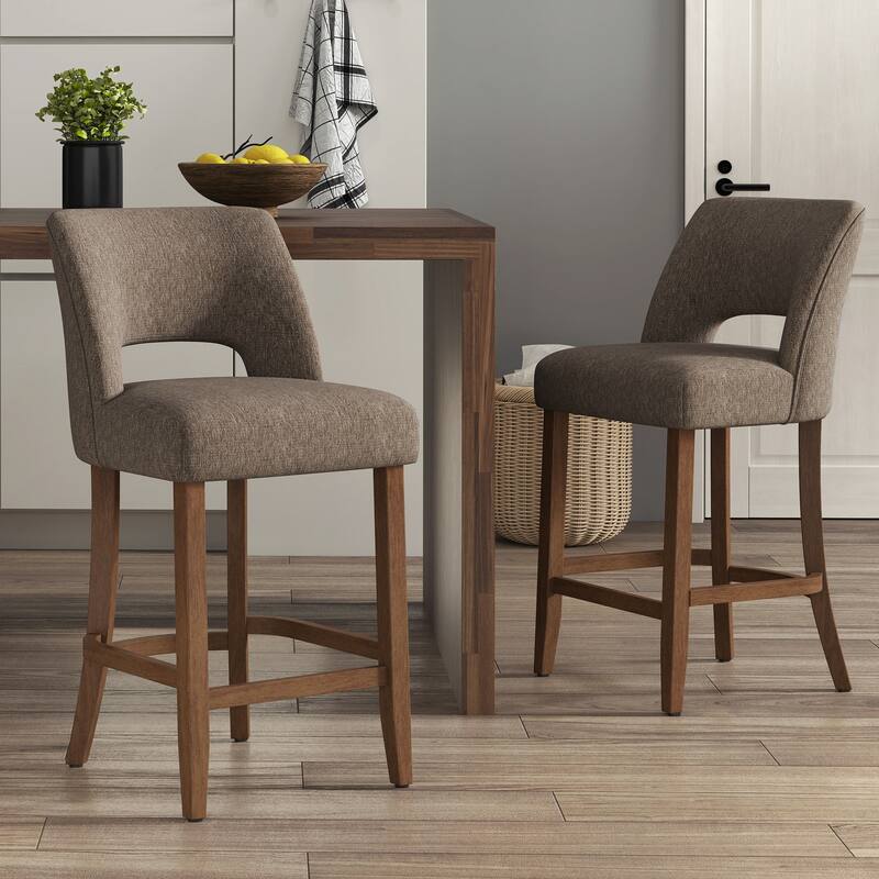Set of 2/4/6,Upholstered Counter Height Bar Stools,Modern Counter Stools with Wood Legs for Kitchen Island Dining Room Bar - Brown - Set of 2