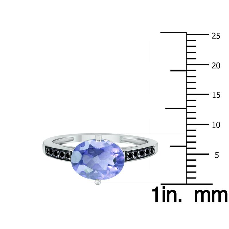 Marquee Jewels Tanzanite and Black Diamond Ring in 10K White Gold